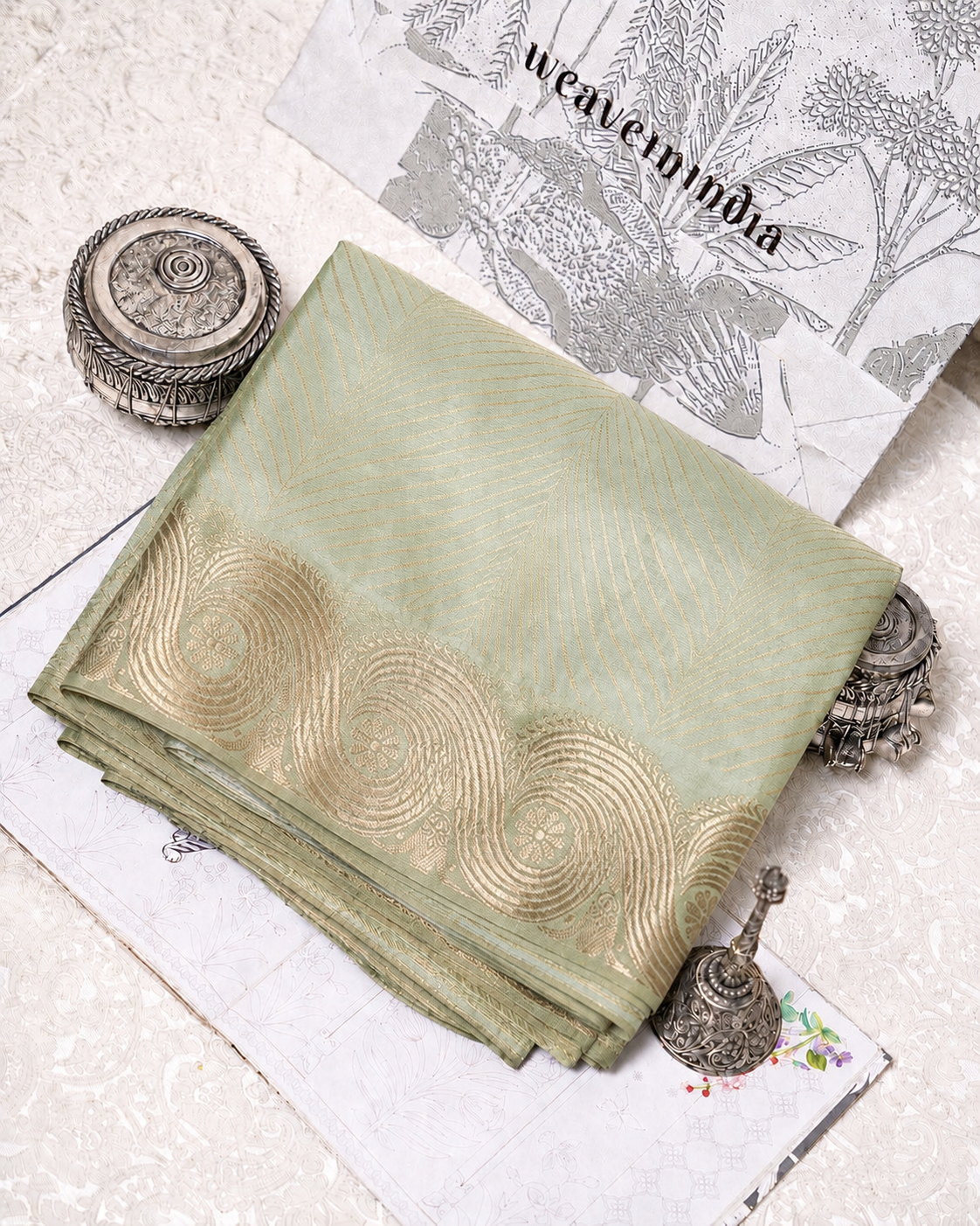 Sage Green Paisley Banarasi Saree