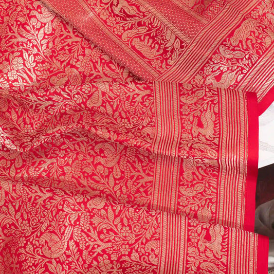Handwoven Banarasi Brocade Saree in Brick Red