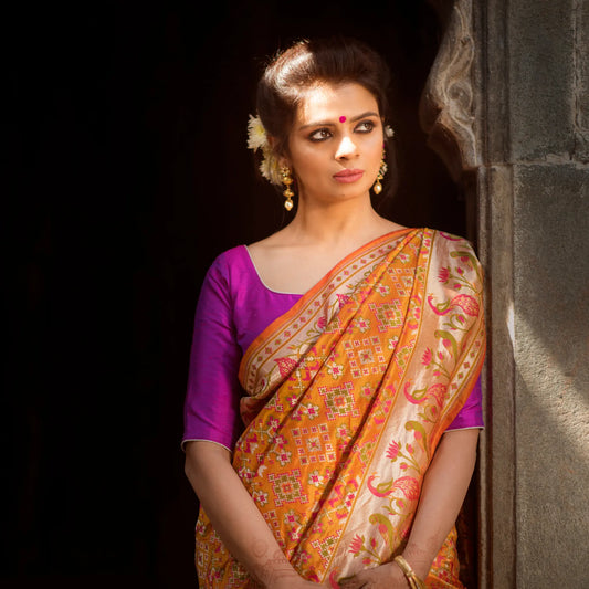 Kshama in Burnt Orange Handwoven Banarasi Silk Patola