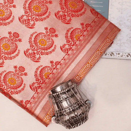 Scarlet Red Banarasi Silk Handwoven Brocade Sari