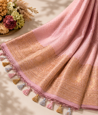 Dusty Lilac Gold Zari Banarasi  Saree