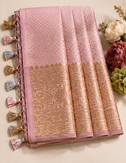 Dusty Lilac Gold Zari Banarasi  Saree