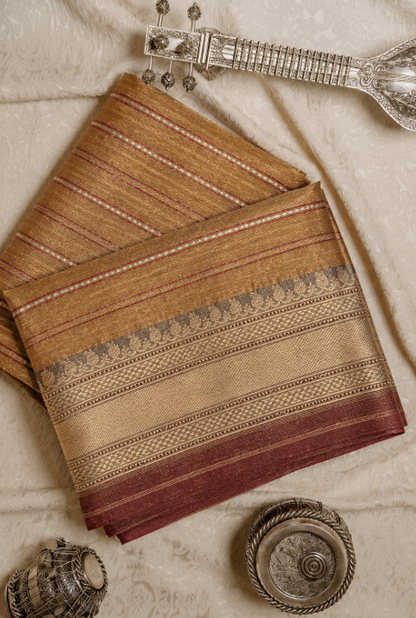 Classic Rust & Dull Gold Banarasi Silk Tissue Saree