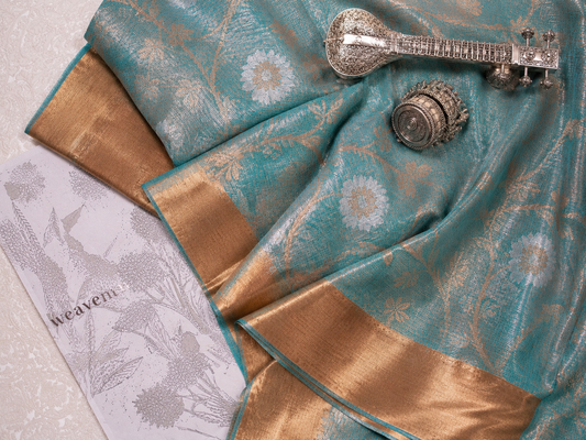 Seagreen Real Zari Tissue Kota Saree