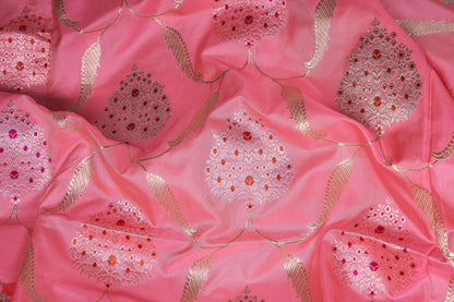 Coral Pink Banarasi Silk Saree