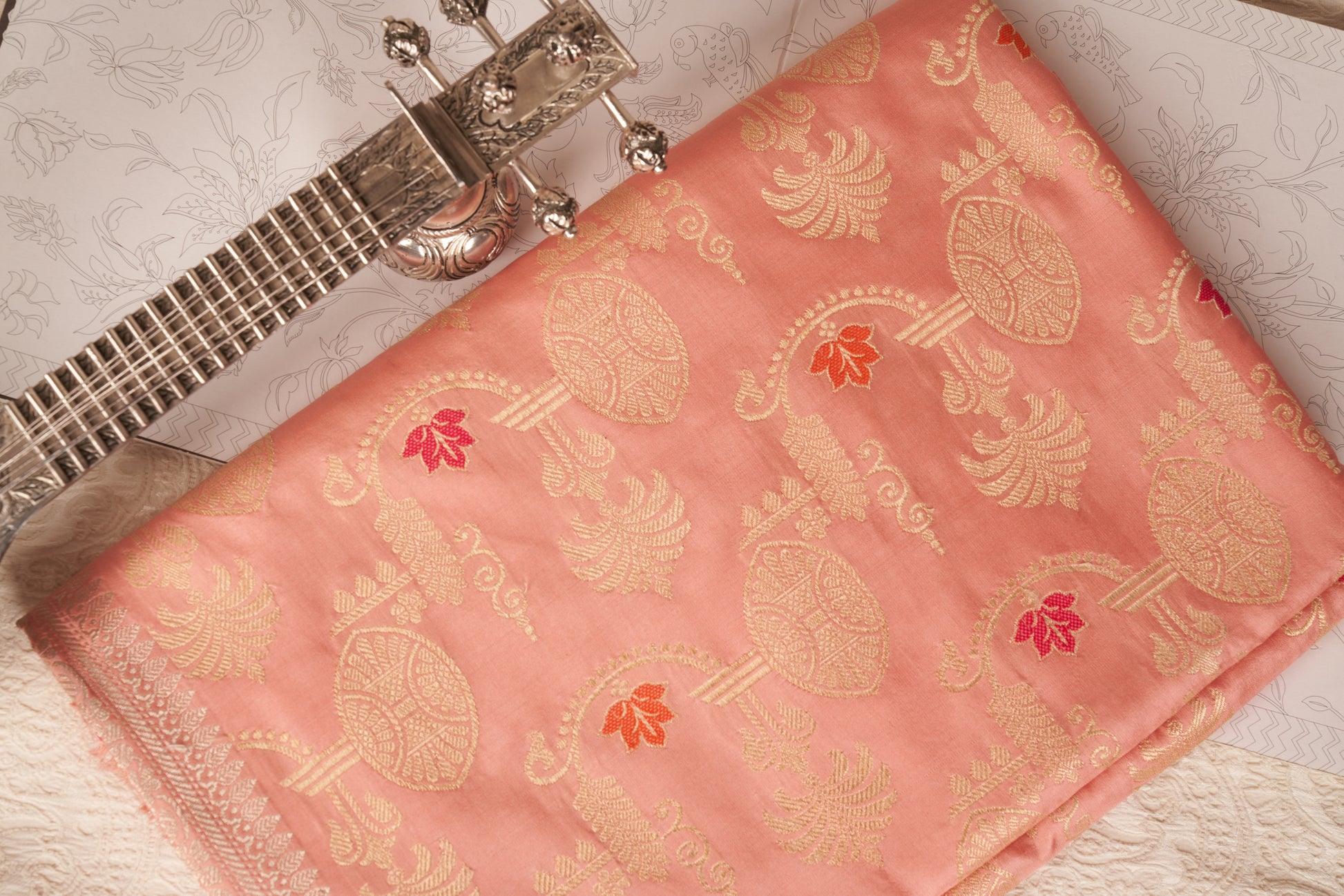 Light Peach Banarasi Handloom Silk Saree