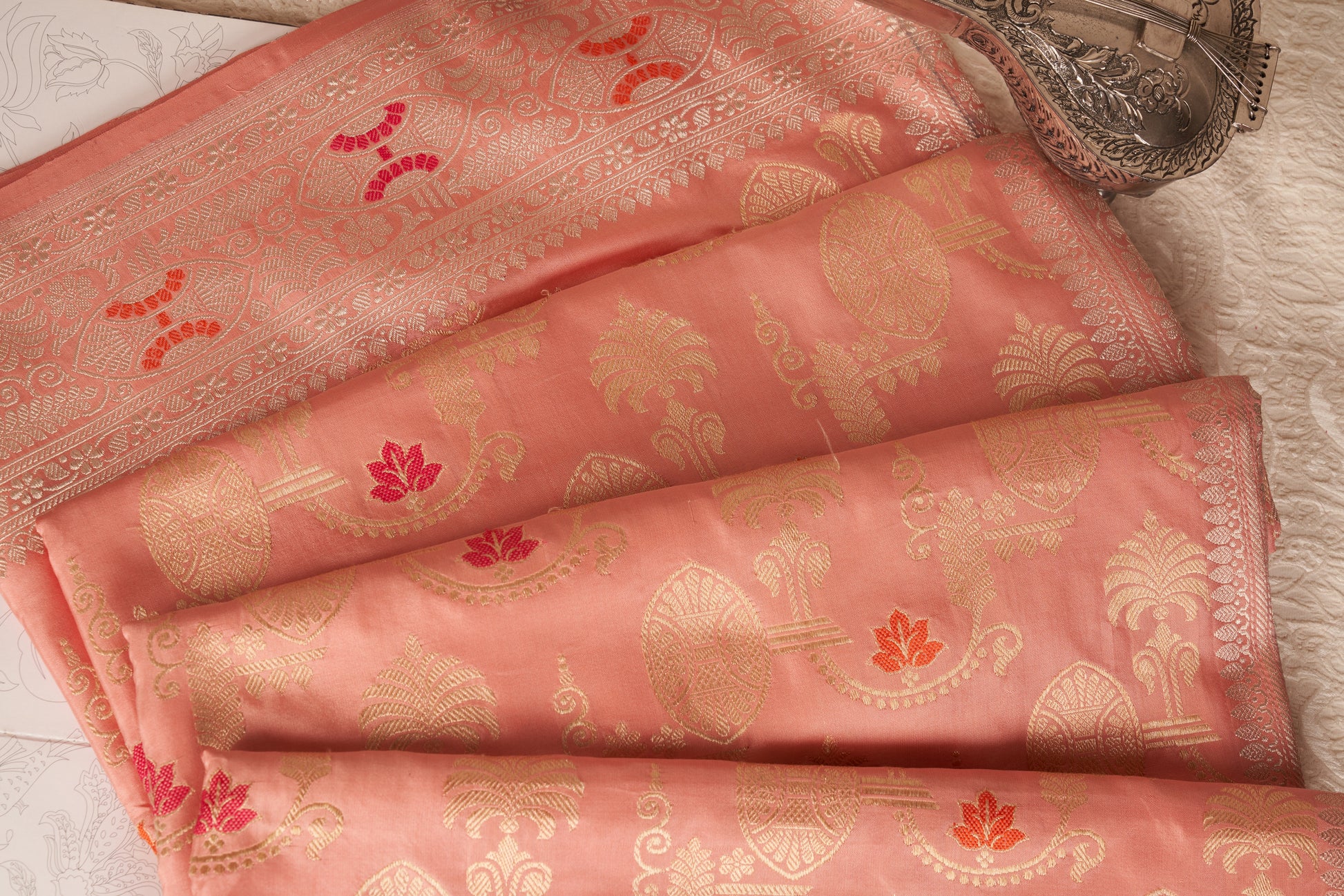 Light Peach Banarasi Handloom Silk Saree