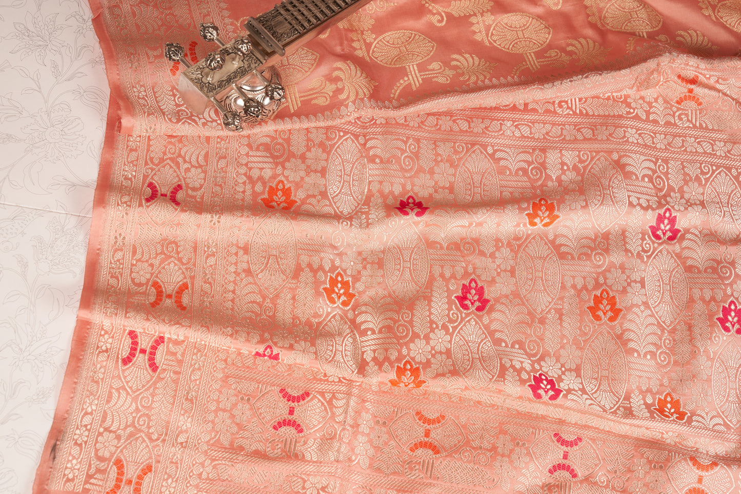 Light Peach Banarasi Handloom Silk Saree