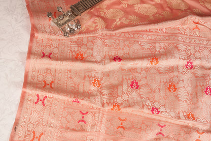Light Peach Banarasi Handloom Silk Saree