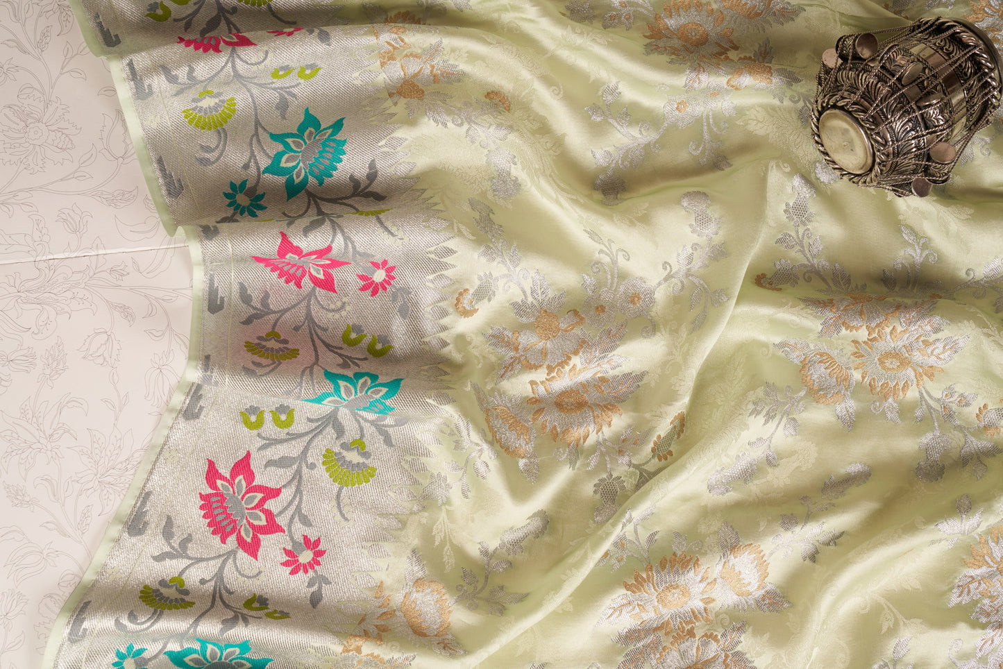 Pista green mashru silk saree
