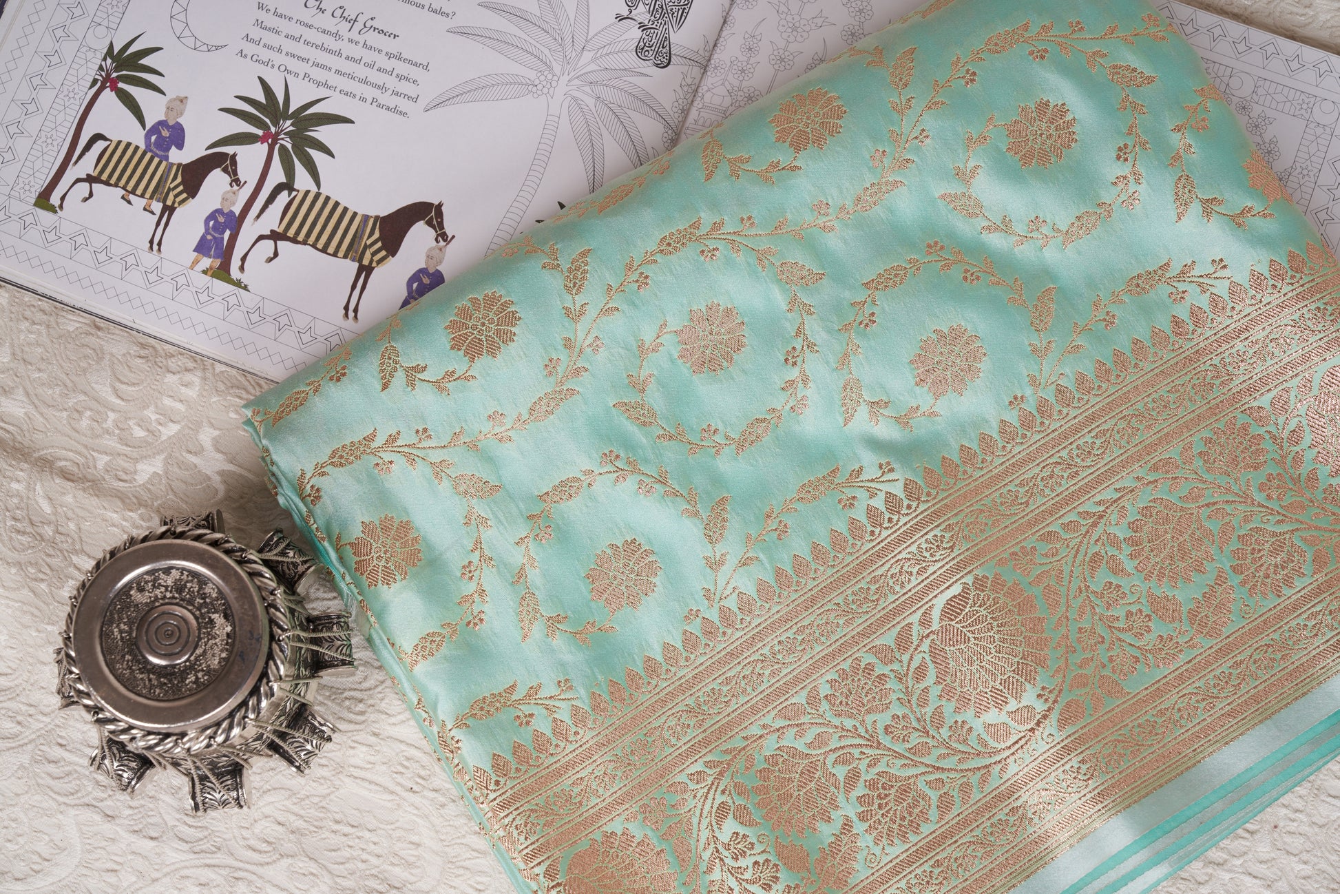 Pista green banarasi handwoven saree