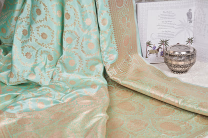 Pista green banarasi handwoven saree