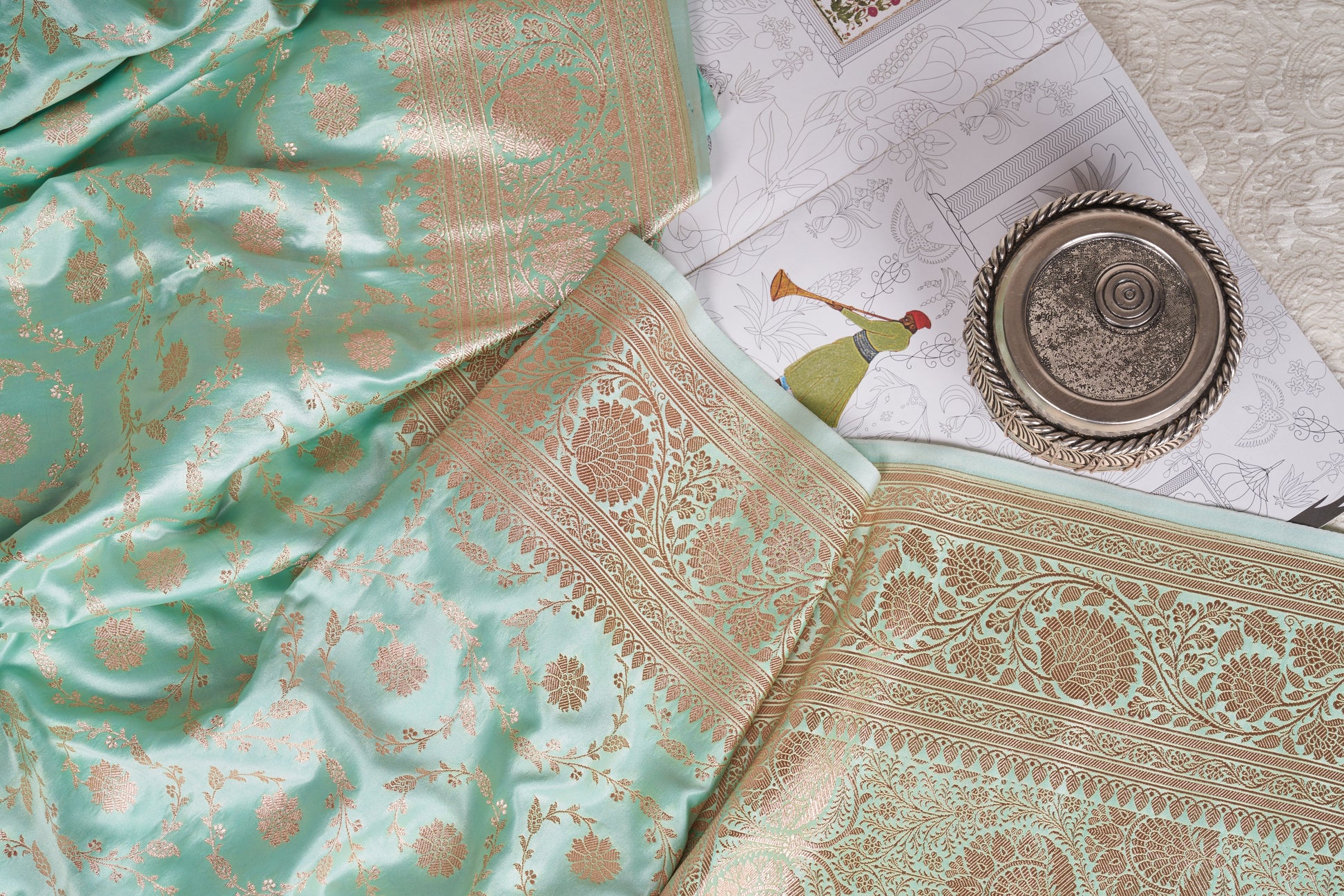 Pista green banarasi handwoven saree