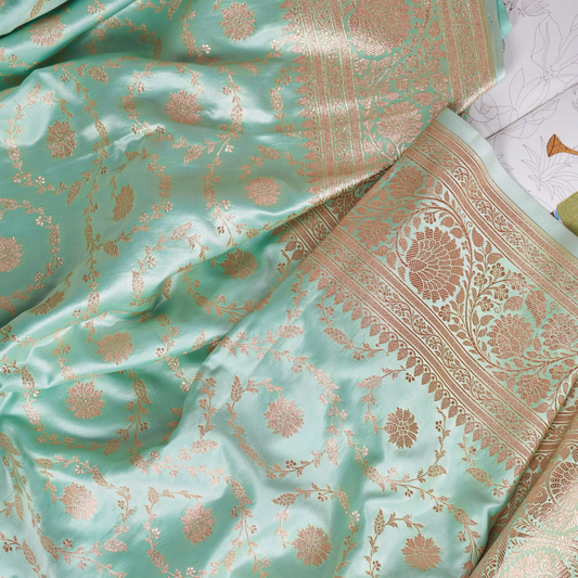 Pista green banarasi handwoven saree