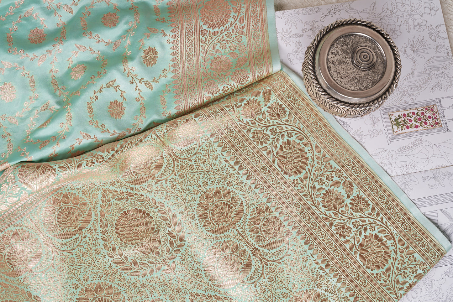 Pista green banarasi handwoven saree
