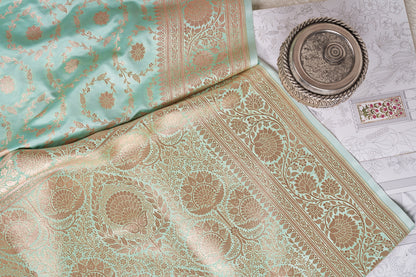 Pista green banarasi handwoven saree