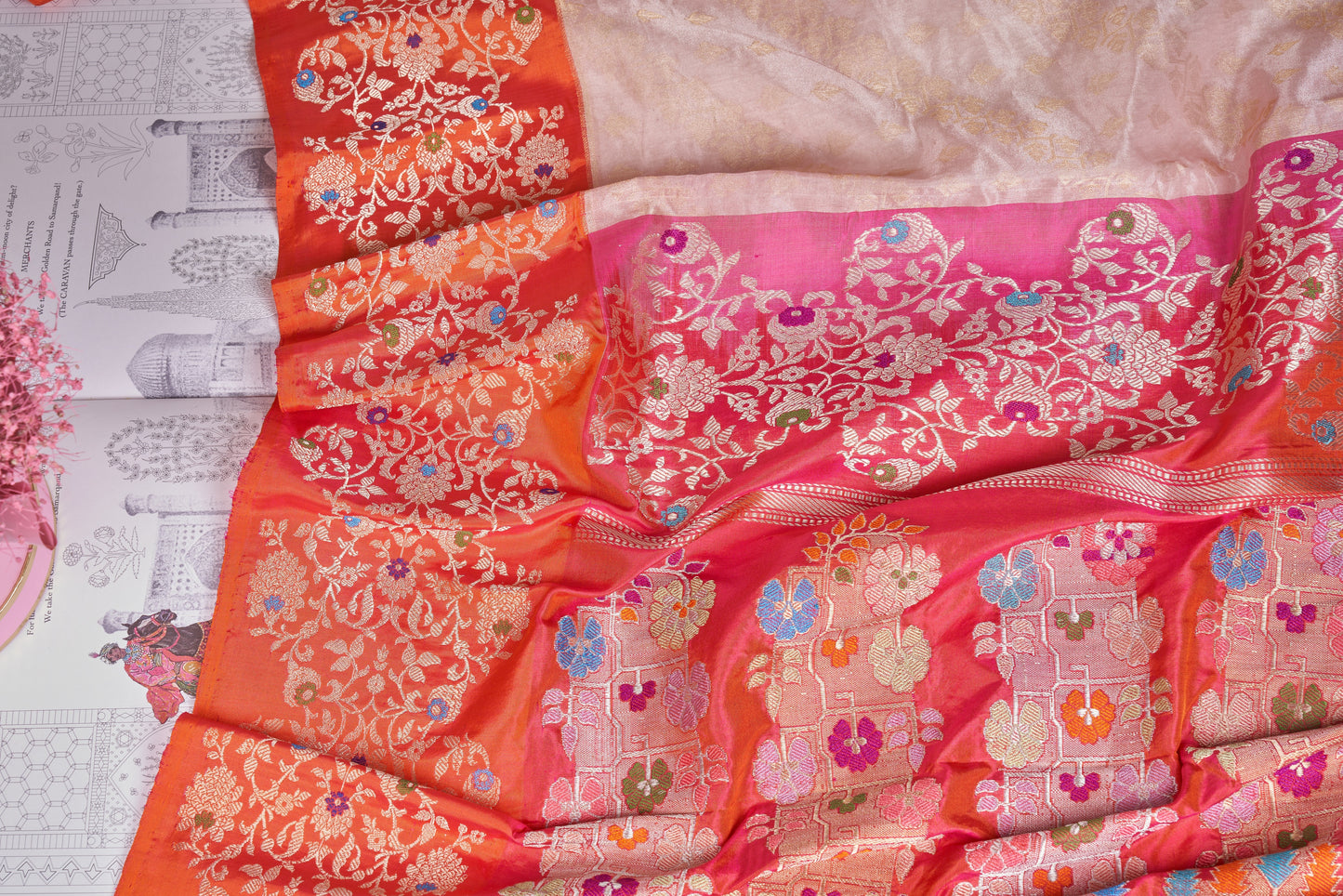 Powder Pink Banarasi Silk Saree