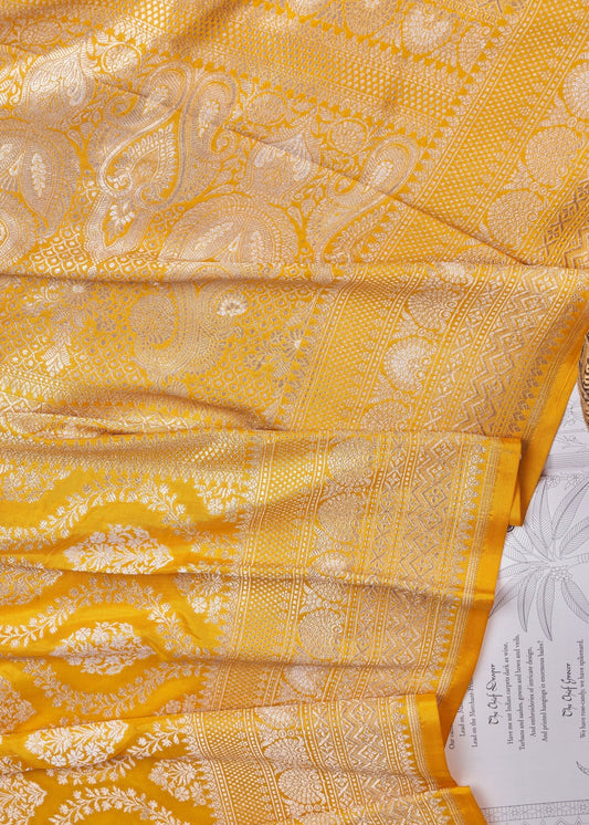 Golden Yellow Handloom Banarasi Silk Saree