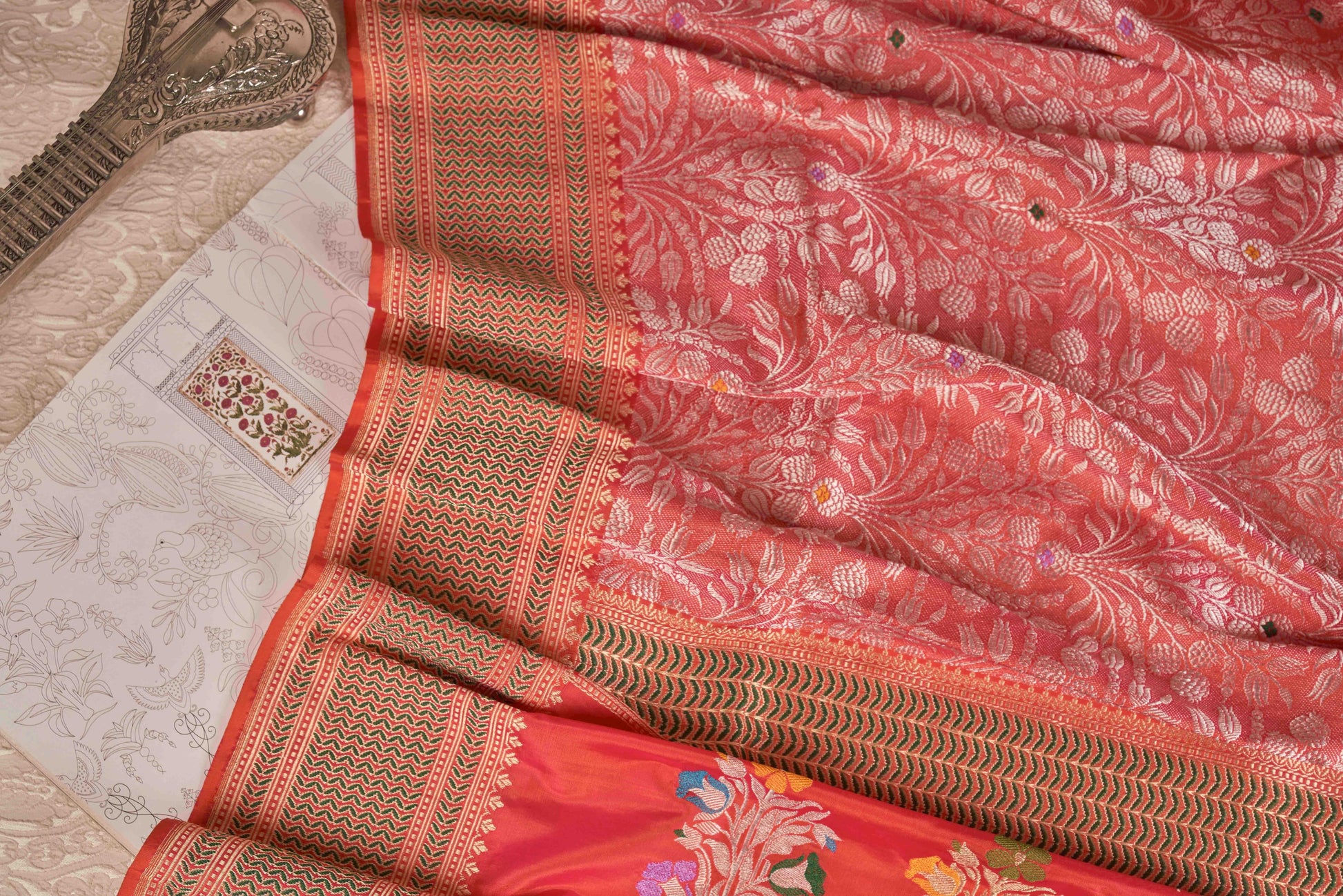 Candy pink Banasari silk saree
