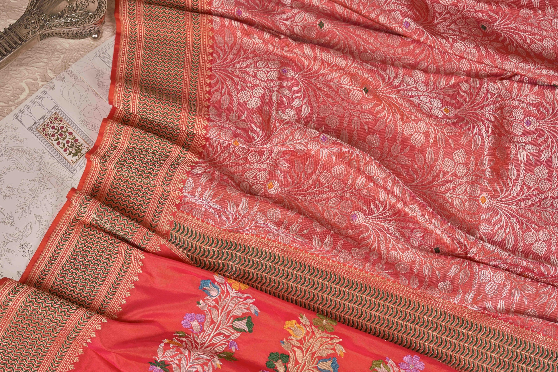 Candy pink Banasari silk saree