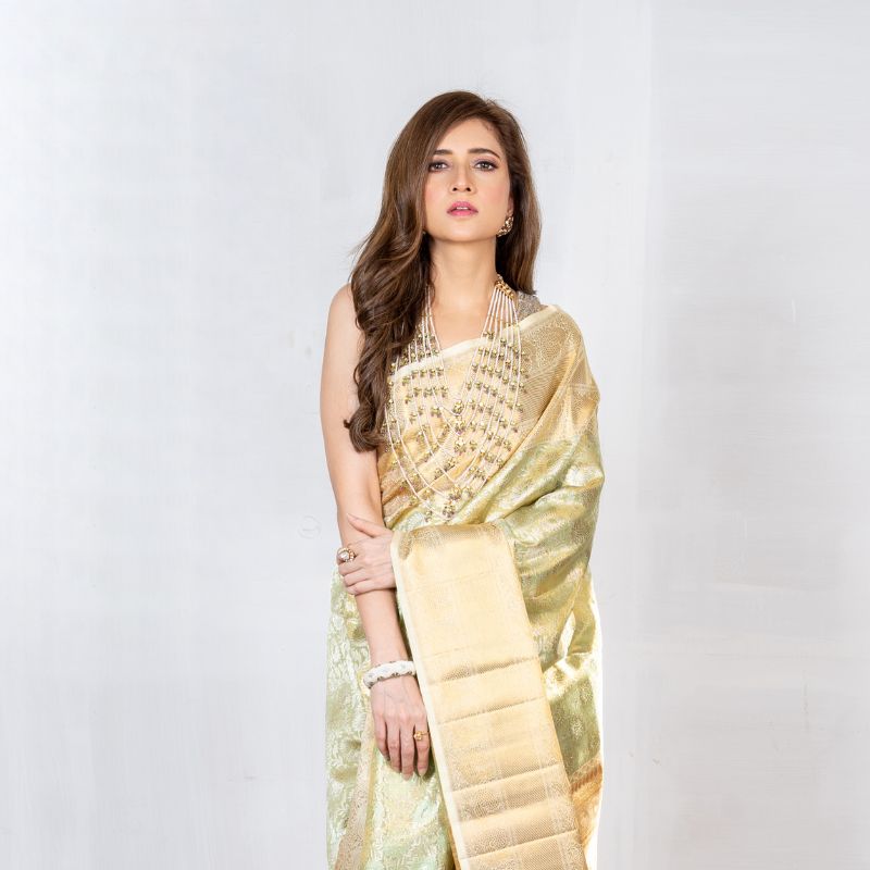 Mint green Tissue Kanjivaram Silk Saree