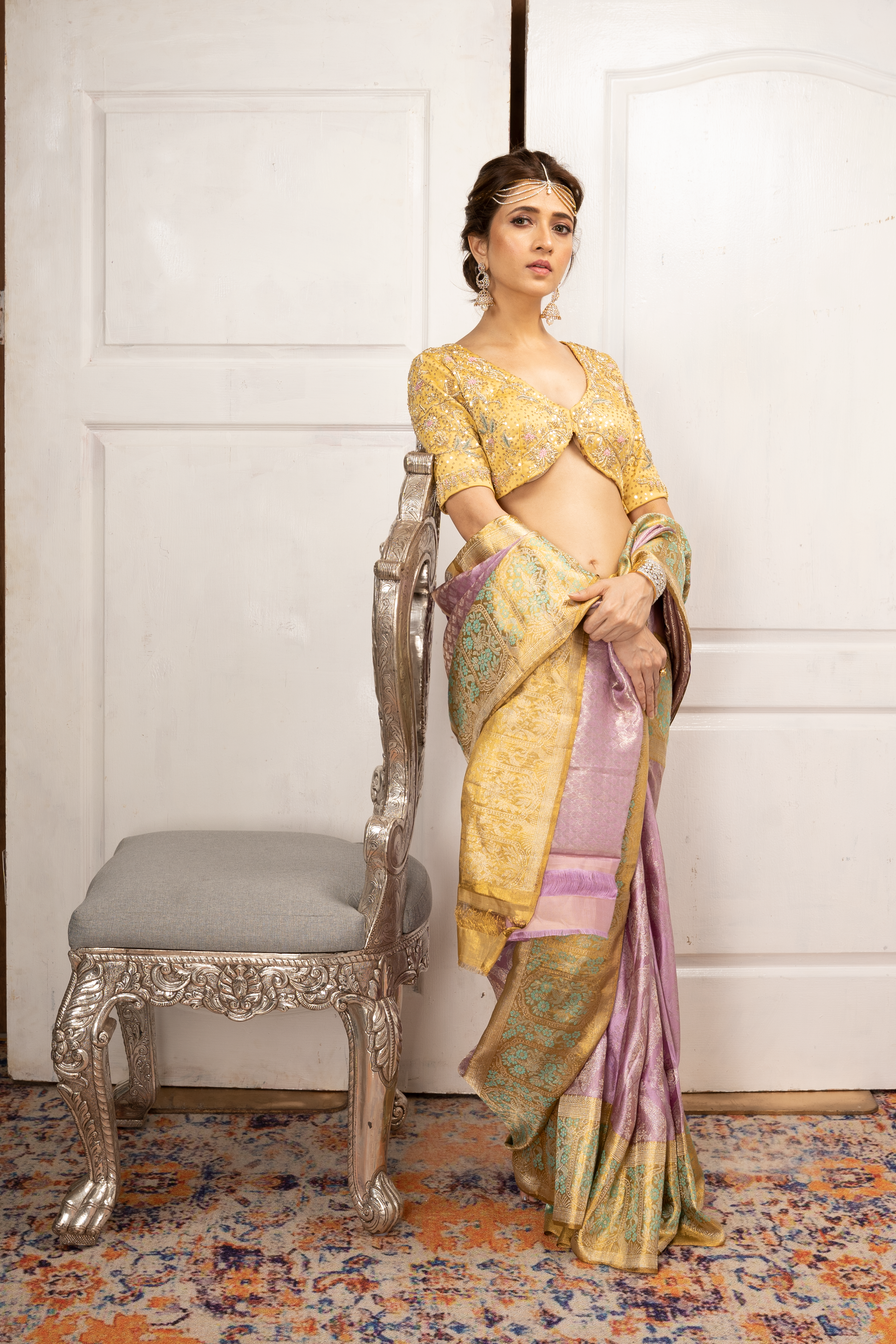 Lilac Kanjivaram saree pastel pink purple colour