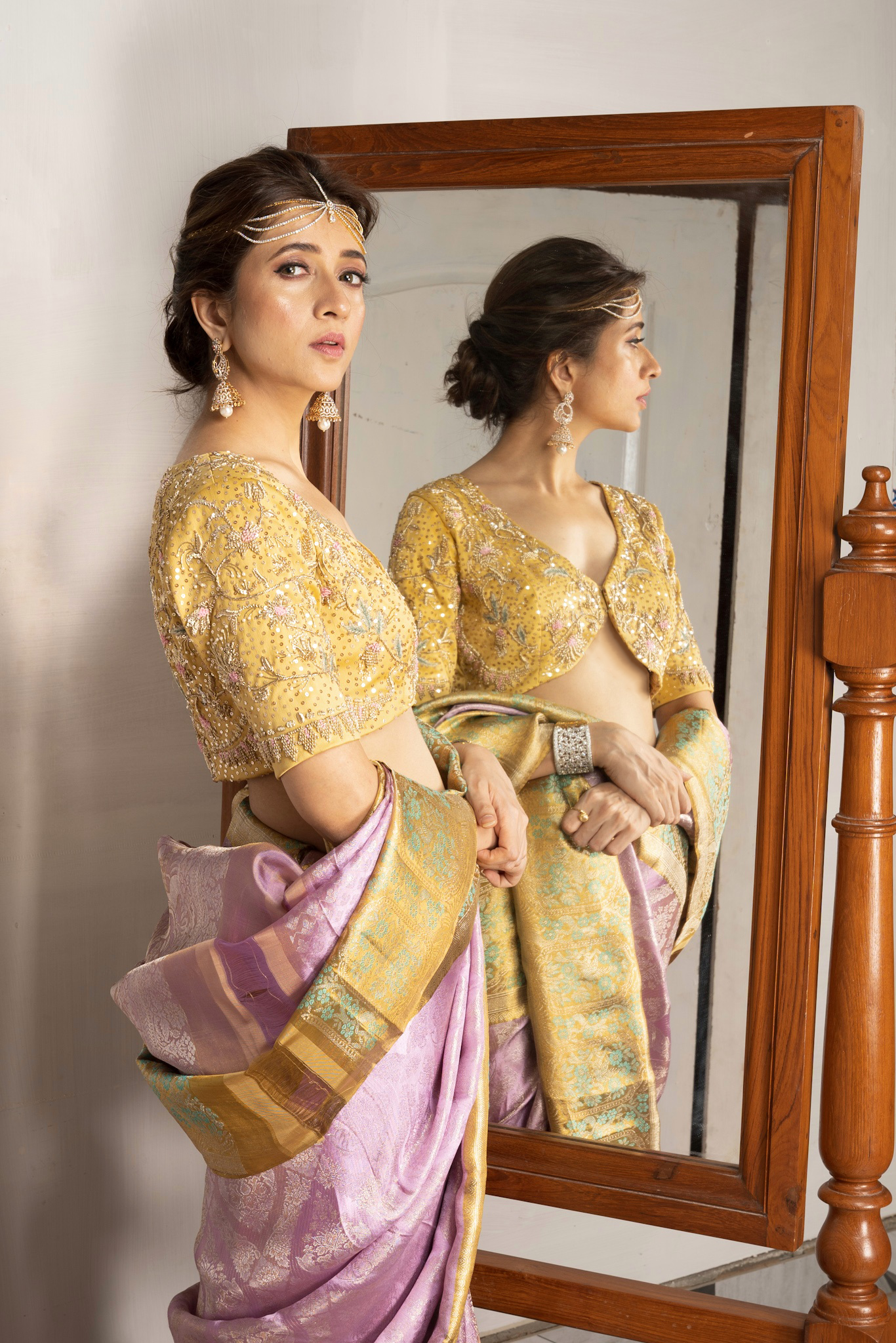 Lilac Kanjivaram saree pastel pink purple colour