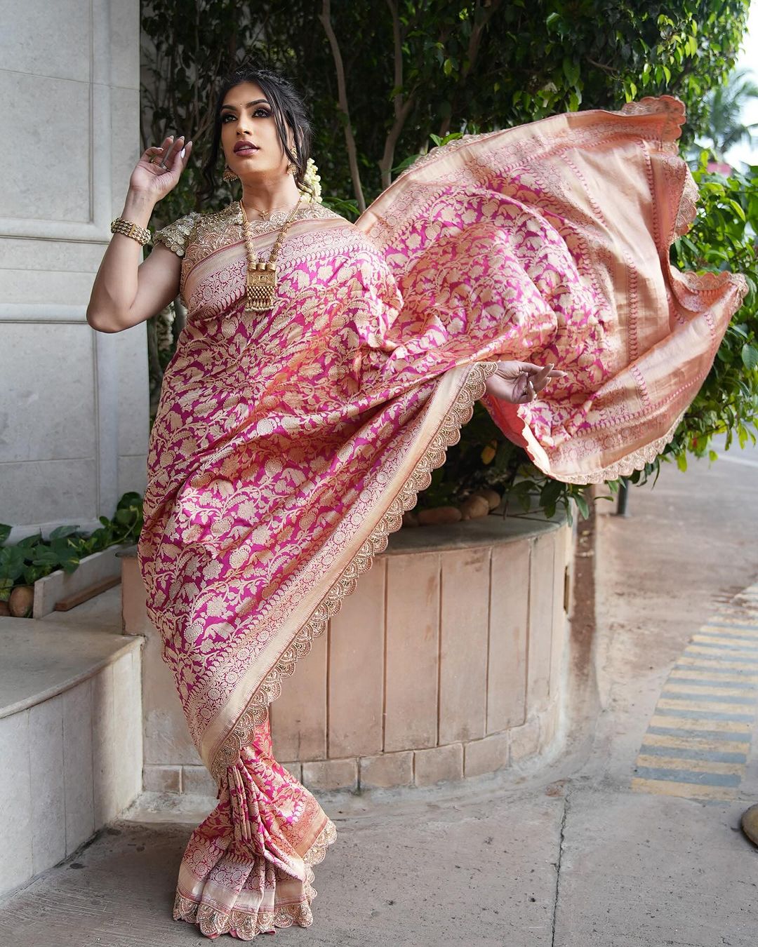 Sushant Divgikar in our Hand Embroidered Red Banarasi Saree