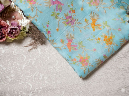 Sky-blue shikargha silk georgette