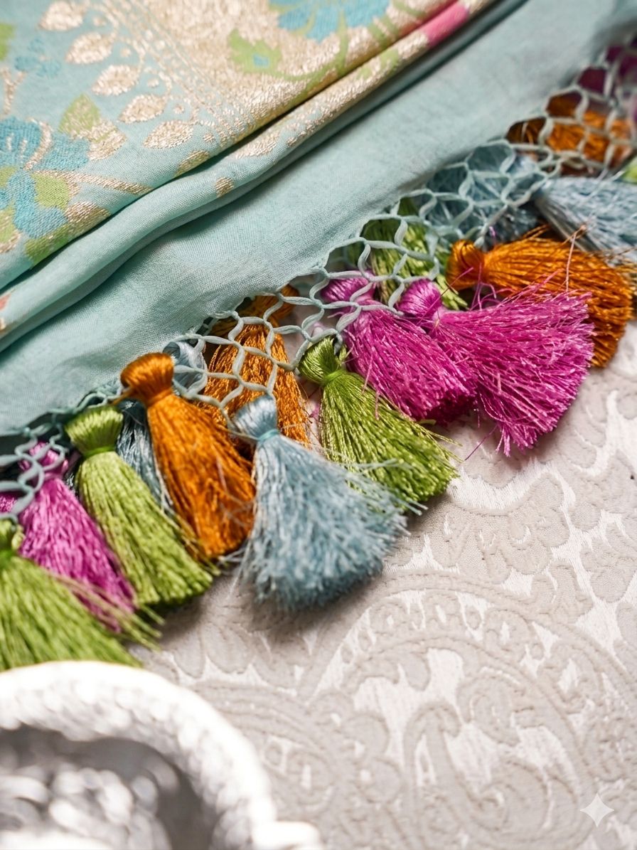 Sky-blue shikargha silk georgette