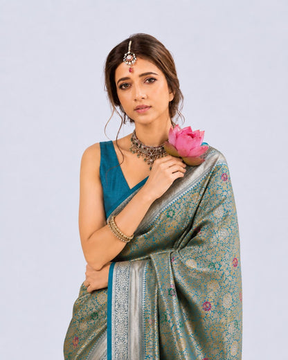 Emerald Green Banarasi Silk Saree