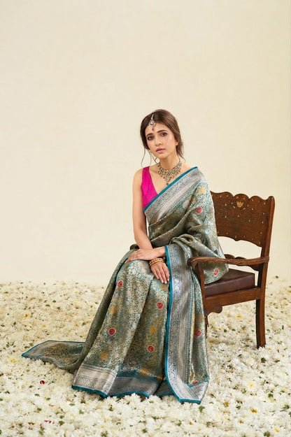 Emerald Green Banarasi Silk Saree