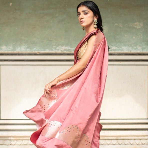 Pink coral Mashru silk saree