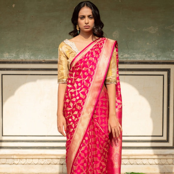 Pink Silk Banarasi saree