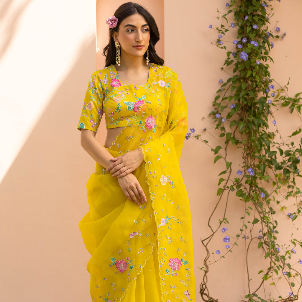 AVRIL SAREE BLOUSE SET - MUSTARD YELLOW