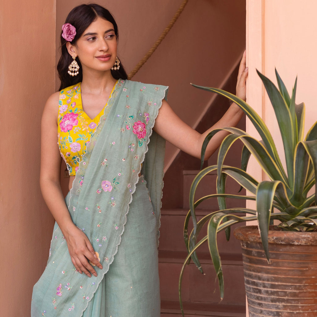 AVRIL SAREE BLOUSE SET - SAGE GREEN