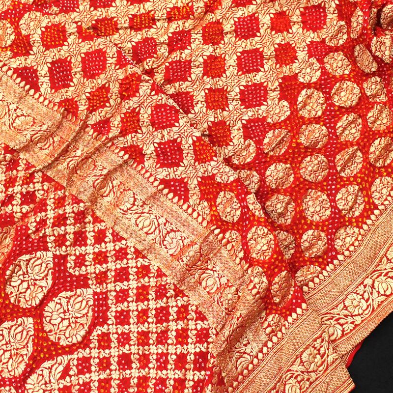 Chilli-Red Bandhani Saree - WeaveinIndia