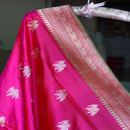 Rani Pink Banarasi Silk Dupatta