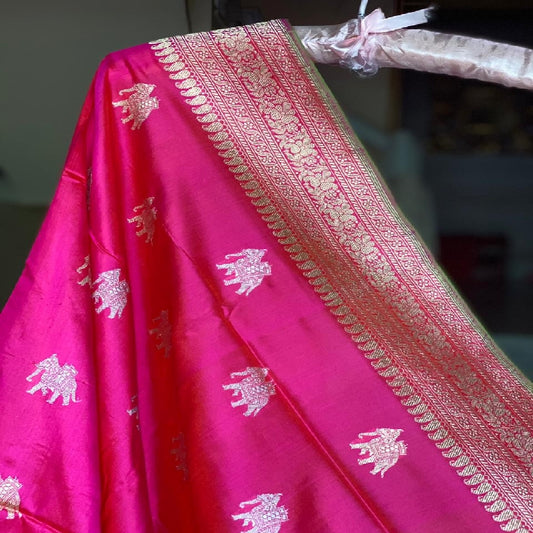 Rani Pink Banarasi Silk Dupatta