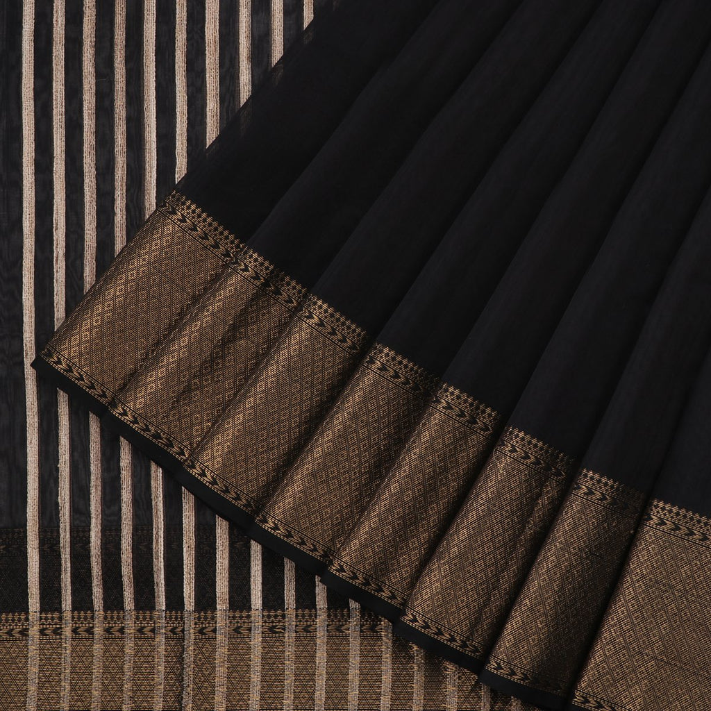 Handwoven Black Maheshwari Silk Cotton Sari-WIIGS034- Cover View