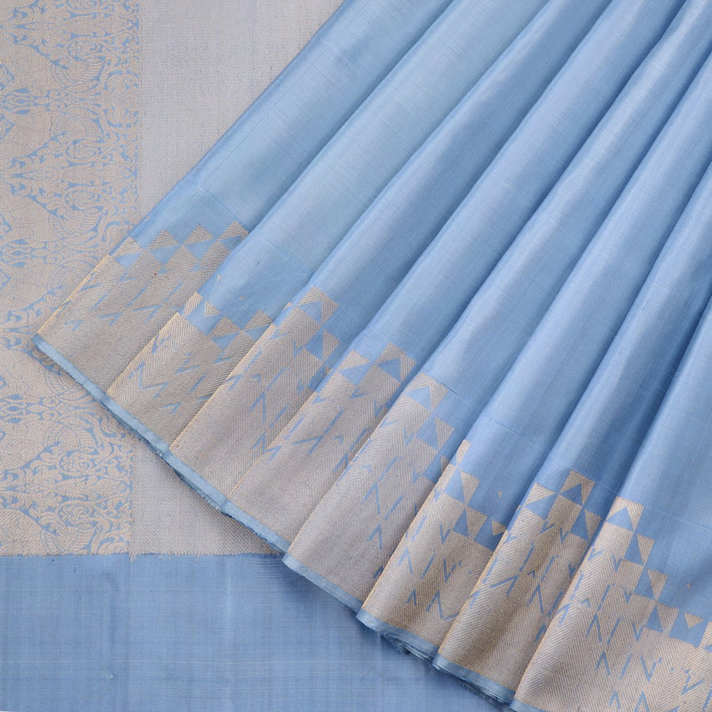 Handwoven Sky Blue Kanjivaram Silk Sari - WIIGS030 - Cover View