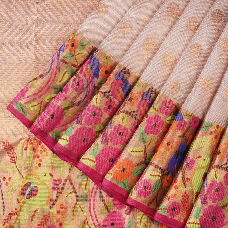 Handwoven Ecru Butta Kota Silk Sari - WIINRM039 - Cover View