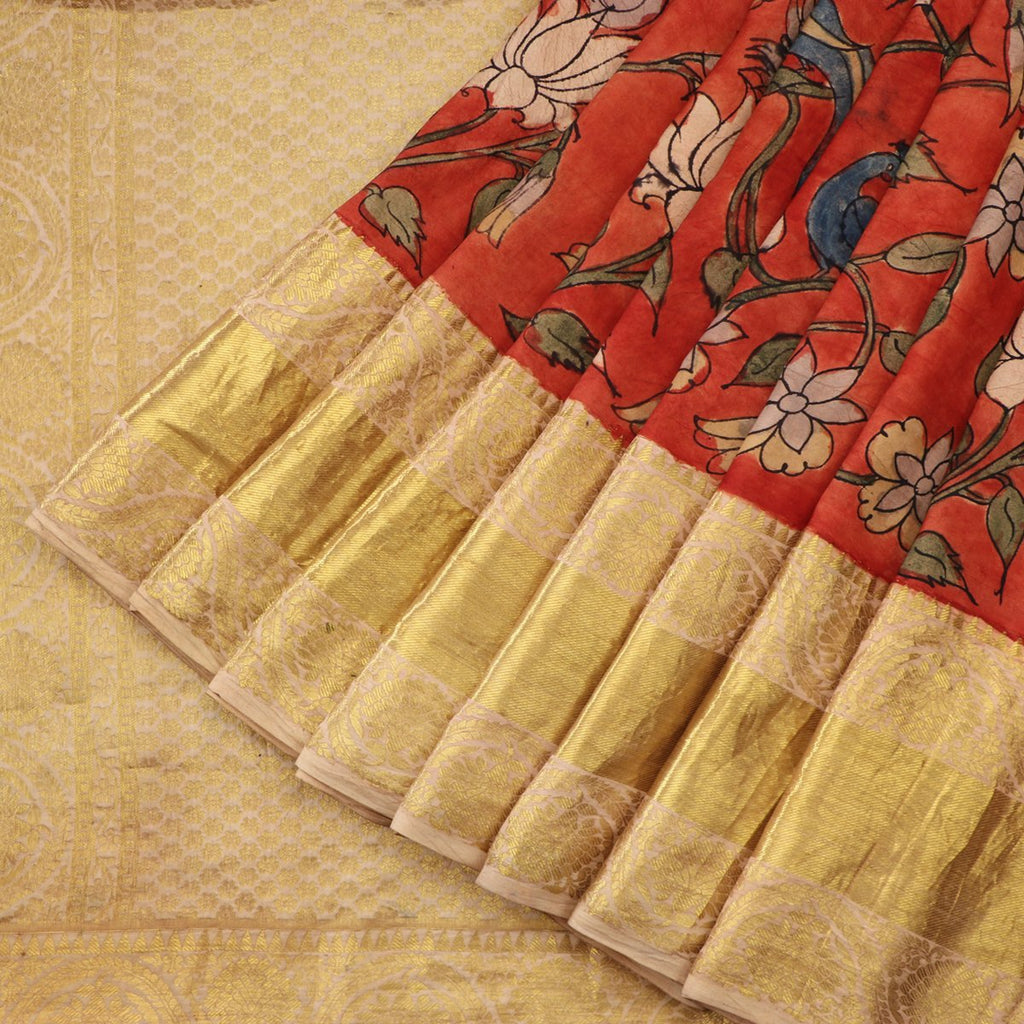 Handwoven Rust Kalamkari Silk Sari-WIIGS057- Cover View