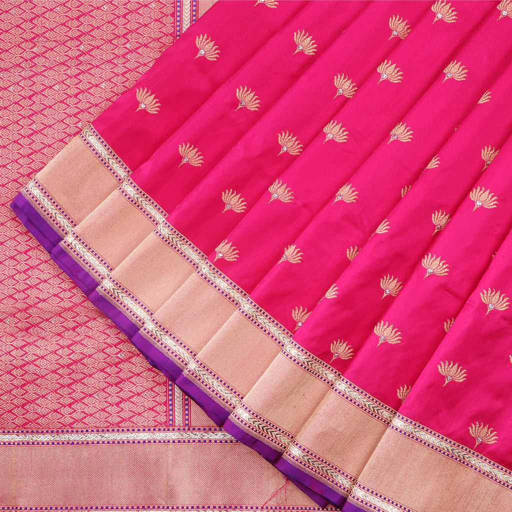 Handwoven Rani Pink Banarasi Silk Sari - WIIBT0017 - Cover view