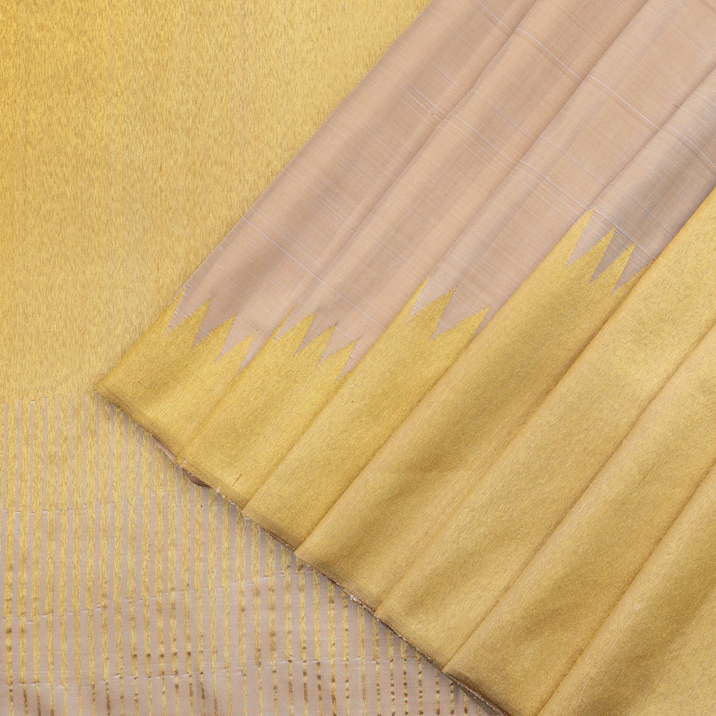 Handwoven Vanilla pure kanjivaram silk saree- WIISKVEL 004 - WeaveinIndia