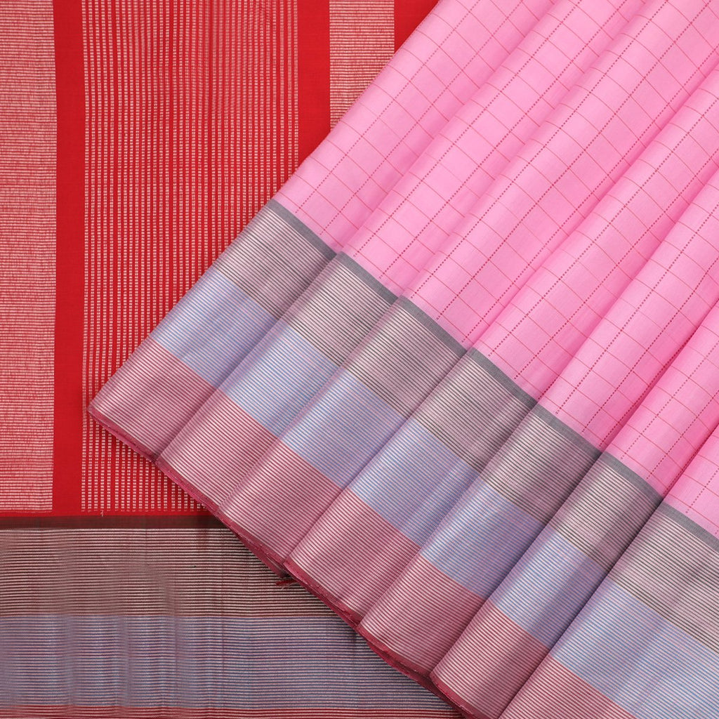 Handwoven Pink Pure Kanjivaram silk saree- WIISKVEL 009A - WeaveinIndia