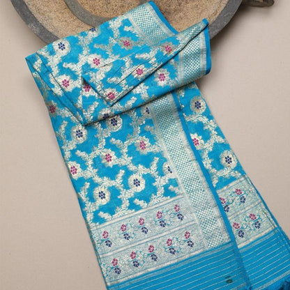 Handwoven Blue Banarasi Silk Dupatta - WeaveinIndia