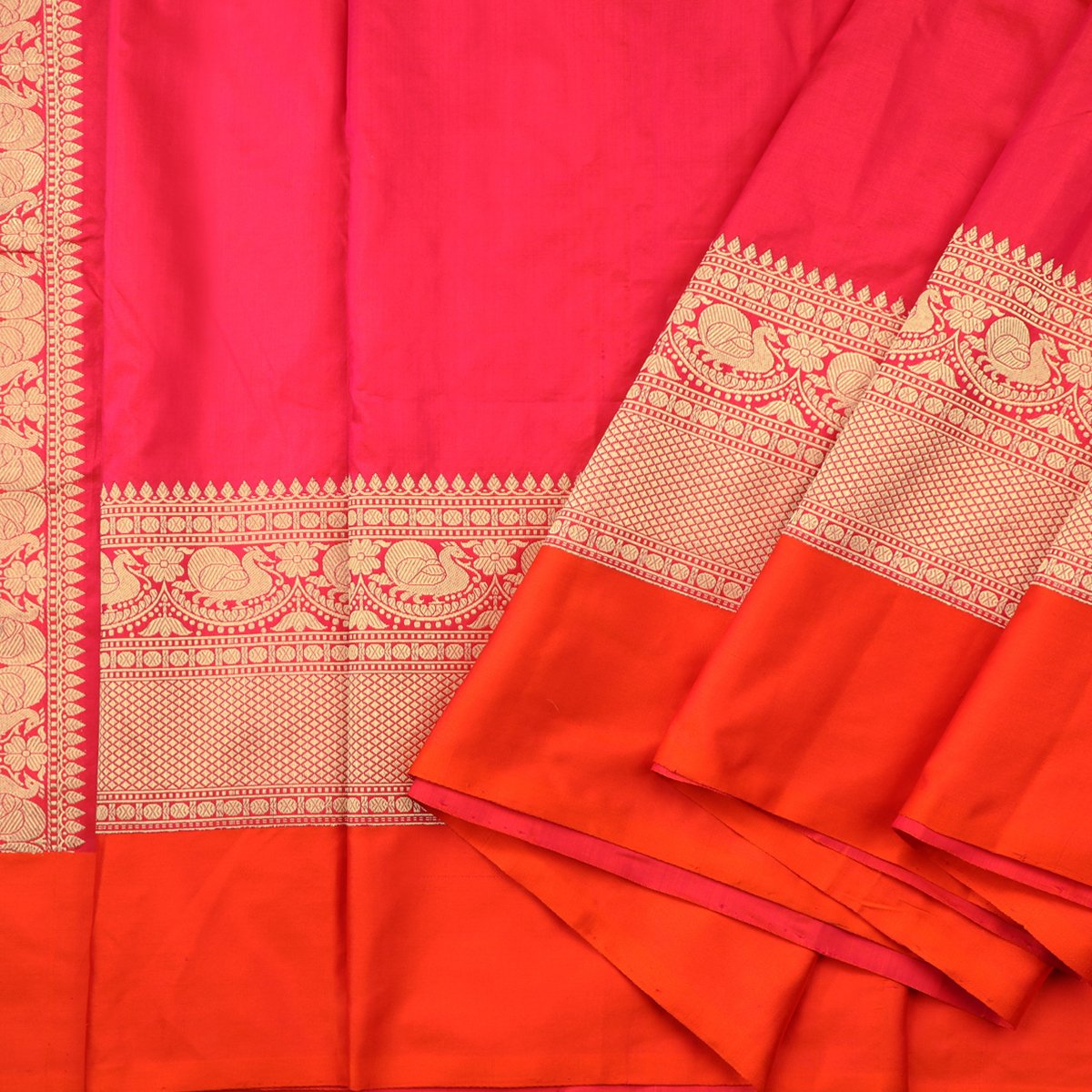 Handwoven Vermilion Red Banarasi Silk Sari - WIISHNIKARIDNAM0063 - Cover View