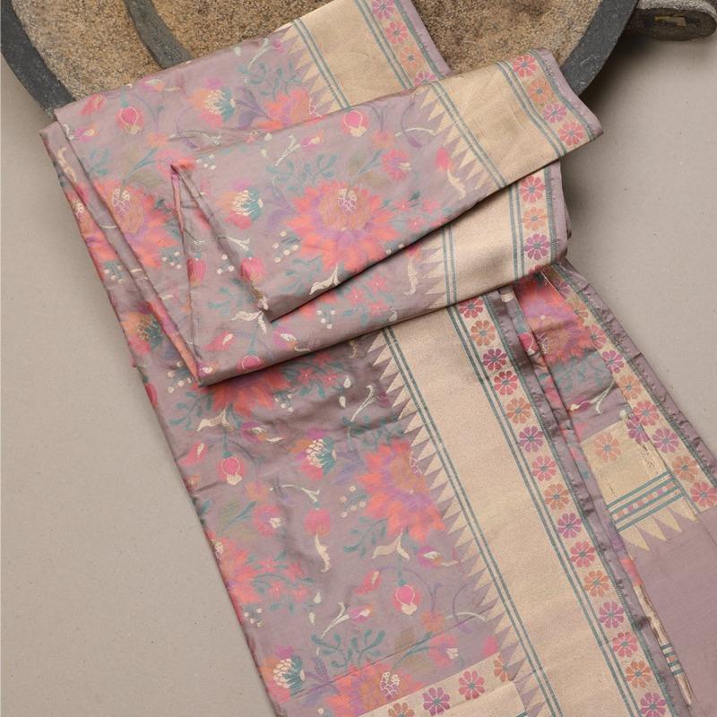 Lavender Floral Jaal Banarasi Dupatta - WeaveinIndia