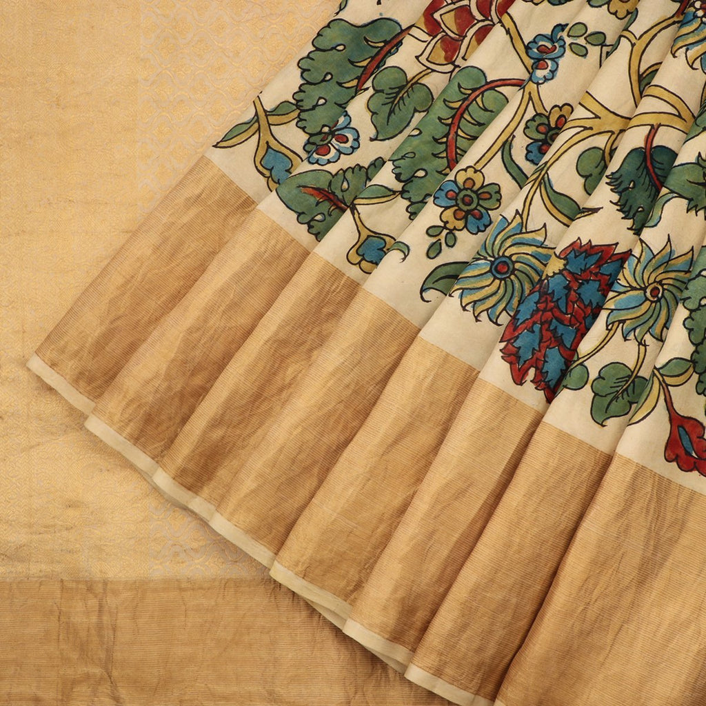 Handwoven Ecru Kalamkari Silk Sari-WIIGS059-Cover View